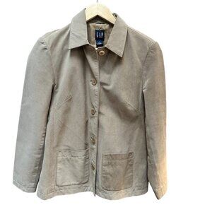 Gap Womens Genuine Leather Suede Shacket‎ Jacket Beige Pockets Country Size SM